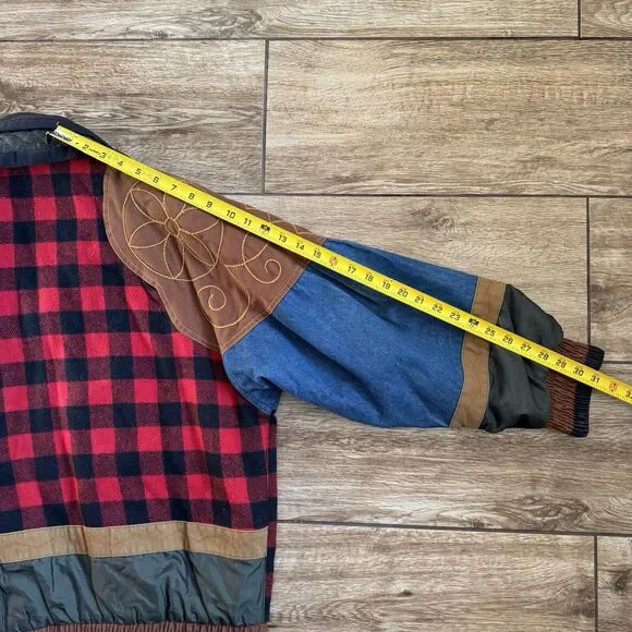 Patchwork Jacket XS Plaid Denim Pockets Cowboy Western Vintage - Picture 13 of 15